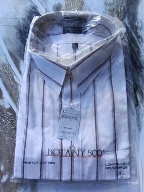 Botany 500 Men’s White Dress Shirt with Brown Stripes